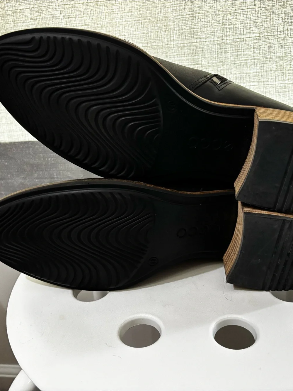 Ecco Black Leather Ankle Booties with Stacked Wood Heel